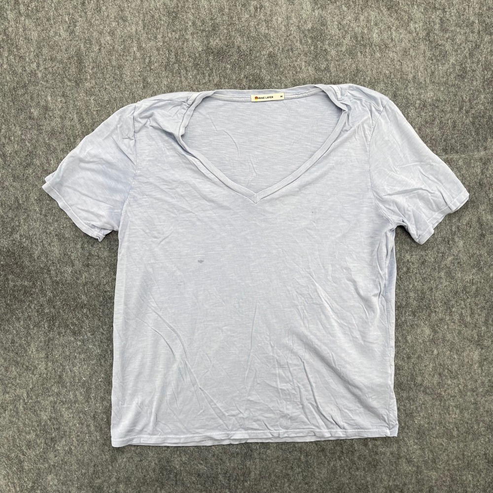 Marine Layer Shirt Womens Medium  V-Neck Short Sleeve Slub Jersey Tee Light Blue